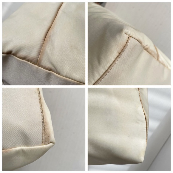Prada white nylon camel brown leather embossed logo shoulder hobo bag - Picture 9 of 15